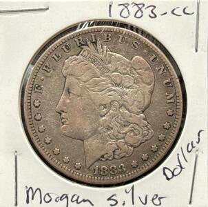1883 Morgan Dollar Coin, CC Mint Mark, 90% Silver, One Dollar, USA