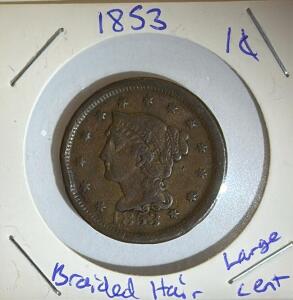 1853 Braided Hair Large Cent, Copper, Philadelphia Mint