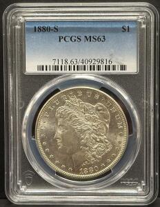 1880-S Morgan Dollar, PCGS MS63, 90% Silver, Serial: 40929816