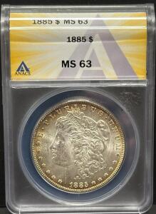 1885 Morgan Dollar, ANACS MS 63, Silver Composition, Serial: 7598206