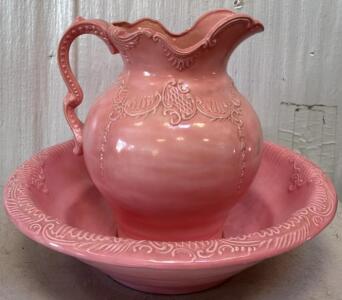 Antique Ayners Pink Ceramic Pitcher & Bowl Set
