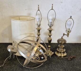 (3) Stand Lights (2 Work), (2) Lamp Shades, Hanging Light Fixture