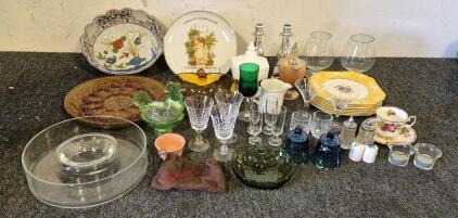 Vintage Dishes! (4) Candy Dishes, Egg Serving Plate, (3) Serving Bowls, Decorative Plate, Candle Holders, (14) Wine and Shot Glasses, Tea Cup and Saucer and More!