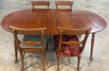(1) Wooden Table With (4) Wooden Chairs, And (2) Leaves