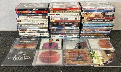 (43) DVDS Including Mamma Mia, Notebook, My Big Fat Wedding 1 And 2, Walk The Line And (7) CDS