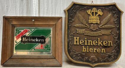 Vintage Heineken Wall Plaque & Vintage Heineken Mirror / 11.5&rdquo; L x 10&rdquo; H