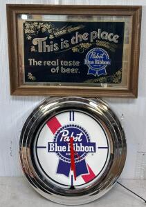 Blue Ribbon Light-Up Clock & Blue Ribbon Mirror / 20.5&rdquo; L x 15&rdquo; H