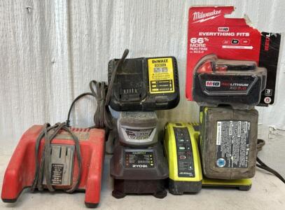 Milwaukee M18 Red Lithium XC5.0 Battery & Various Battery Chargers