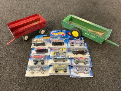 (12) Hotwheels and (2) Metal Mini Tractor Attachments
