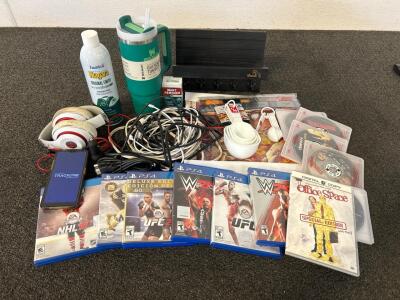 Green Stanley Cup, PS4 Games, a Redbox Movies, Cables, Key Holder, and More Household Items