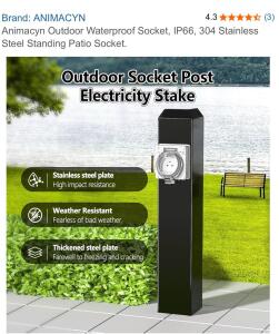 Animacyn Outdoor Waterproof Socket, IP66, 304 Stainless Steel Standing Patio Socket.