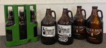 Lot Of (4) Big 64oz Growlers And (6) Pack Of Small Growlers