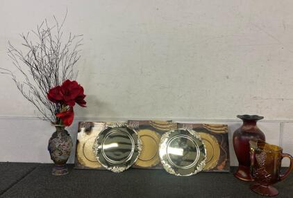 3 Boxes Of 20th Century Baroque By Godinger And 2 Vases