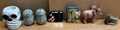 Bullet Bill Belt Buckle, Elephant Figurines, Plus Salt and Pepper Shakers