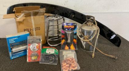 Auto Parts Including Spoiler, And Tail Pipes, Vintage Pro Sprayer, And Parts For Bathroom