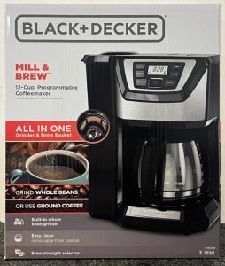 Black + Decker Mill & Brew 12-Cup Programmable Coffee Maker W/ Grinder & Brew Basket