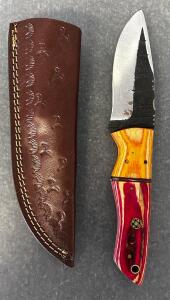 Carbon Steel Fixed Blade Hunting Knife With Leather Sheath(8.5" Overall Length)