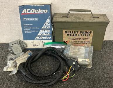 (1) ACDelco Disc Break Pads, (1) Pollak Trailer Wiring Connector Socket, (1) Kenco Bullet Proof Wear Patch, And More