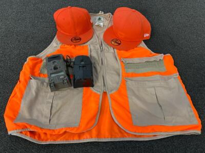 Northwest Territory XXL Vest, (2) Orange Hats, and (2) Wildgame Cameras