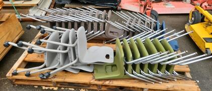 Stackable Metal Frame Plastic Chairs, Blue/Green/Gray/Beige, 20-25 Pieces
