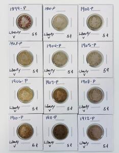 (12) Liberty V- Nickels (1899-1912)