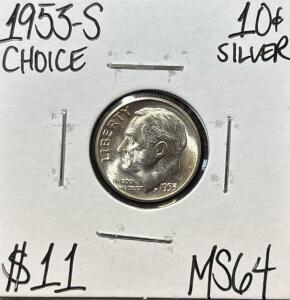 1953-S MS64 CHOICE SILVER ROOSEVELT TIME