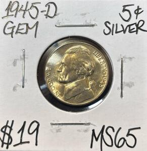 1945-D MS65 GEM SILVER JEFFERSON WAR NICKEL