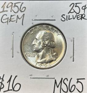 1956 MS65 GEM SILVER WASHINGTON QUARTER