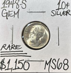 1948-S MS68 RARE GEM SILVER ROOSEVELT DIME