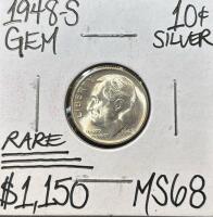 1948-S MS68 RARE GEM SILVER ROOSEVELT DIME