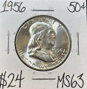 1956 MS63 MINT STATE SILVER FRANKLIN &frac12; $1