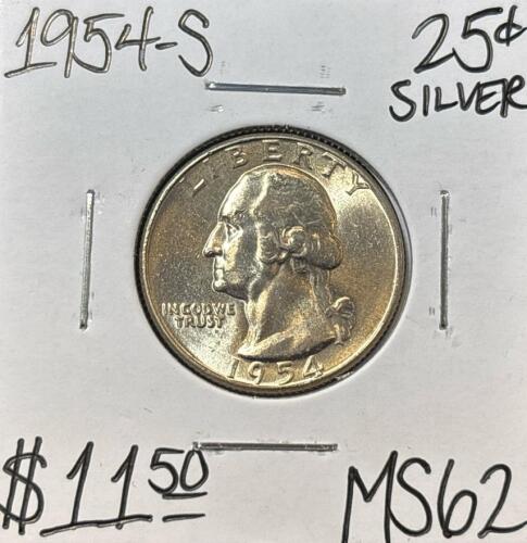 1954-S MS62 SILVER MINT STATE WASHINGTON .25c