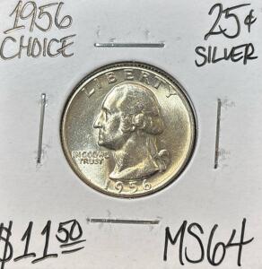 1956 MS64 CHOICE SILVER WASHINGTON QUARTER