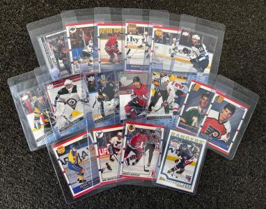 (17) Collectible Sports Cards: Mike Ricci, Jansen Harkins, Wayne Gretzky, Rob Blake and Many Other Stars