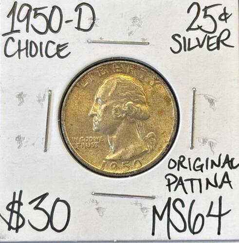 1950-D MS64 Choice Silver Washington .25 Quarter