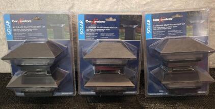 (3) 2-Packs Of 2.5" Solar Powered Pyramid Post Cap Lights, Black Finish