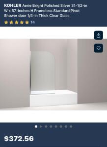 KOHLER Aerie Bathscreen Clear & Polished Silver