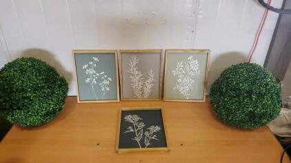 Framed Boho Wall Art Set Of 4 And (2) 15.7" Artificial Plant Balls