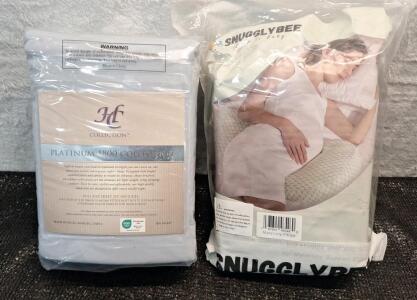 (1) HC Platinum 1800 Collection Bed Sheet Set, Full, Artic Ice Blue & (1) Snuggly Bee Maternity Pillow
