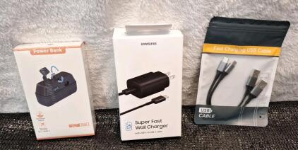 (1) Power Bank, (1) 25W USB C Fast Charger & (1) 2-Pack Of 6" USB A To USB C Cables