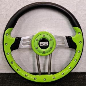 (1) Greenchoosey - 13" Lime Green & Black - Aviator 4 Golf Cart Steering Wheel