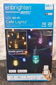 (1) Enbrighten 20-ft Plug-in Black Indoor/Outdoor String Light W/ 10 Color Changing LED Edison Bulbs Wi-Fi Compatibility<br/>