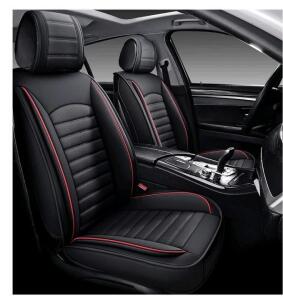 OMOKA AUTO Car Seat Covers with Waterproof Leather,Vehicle Cushion Cover for Cars SUV Sedan Pick-up Truck Universal Fit Set for Most Cars (Black-Red, 5 Sets Full Seat)