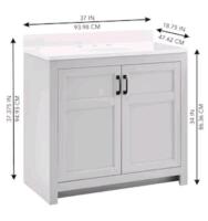 (1) Style Selections 37" Bathroom Vanity, Light Grey W/ White Composite Top, #5054891 - 2