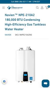 Navien Tankless Water Heater Natural Gas NPE-210A2