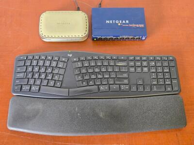 Logitech Ergo K860 Wireless Keyboard & (2) Netgear 10/100 Mbps Unmanaged Switches