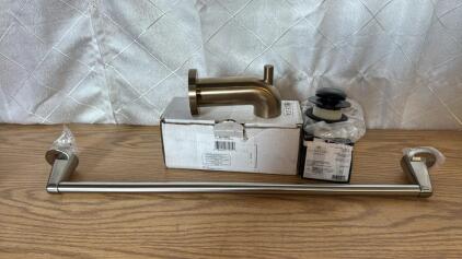 (1)Delta Tub Spout Non Diverter (1) Signature Hardware Pop Up Shower Drain (1) 24&rdquo; Towel Bar