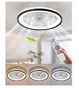 18.9" Modern Ceiling Fan with Light and Remote Control,Flush Mount Low Profile Dimmable Ceiling Fan,Stepless Dimming Light and 6 Speeds Fan-826 Black<br/>