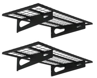 2-Pack 1.5x3FT Garage Shelving 17.7-inch-by-35.8-inch Wall Shelf Garage Storage Rack Wall Mounted Floating Shelves, Black And AMBIRD Coat Rack Wall Mount with Shelf, 28.9 Inches Coat Hooks Wall Mount (White, 28.9 * 4.5 inches)