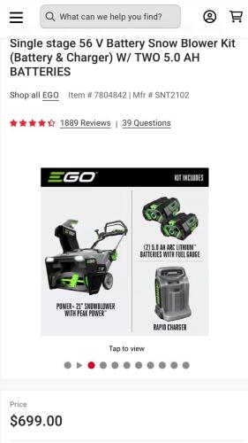 EGO Power+ Snow Blower 21&rdquo; Single Stage Auger-Propelled New In Box